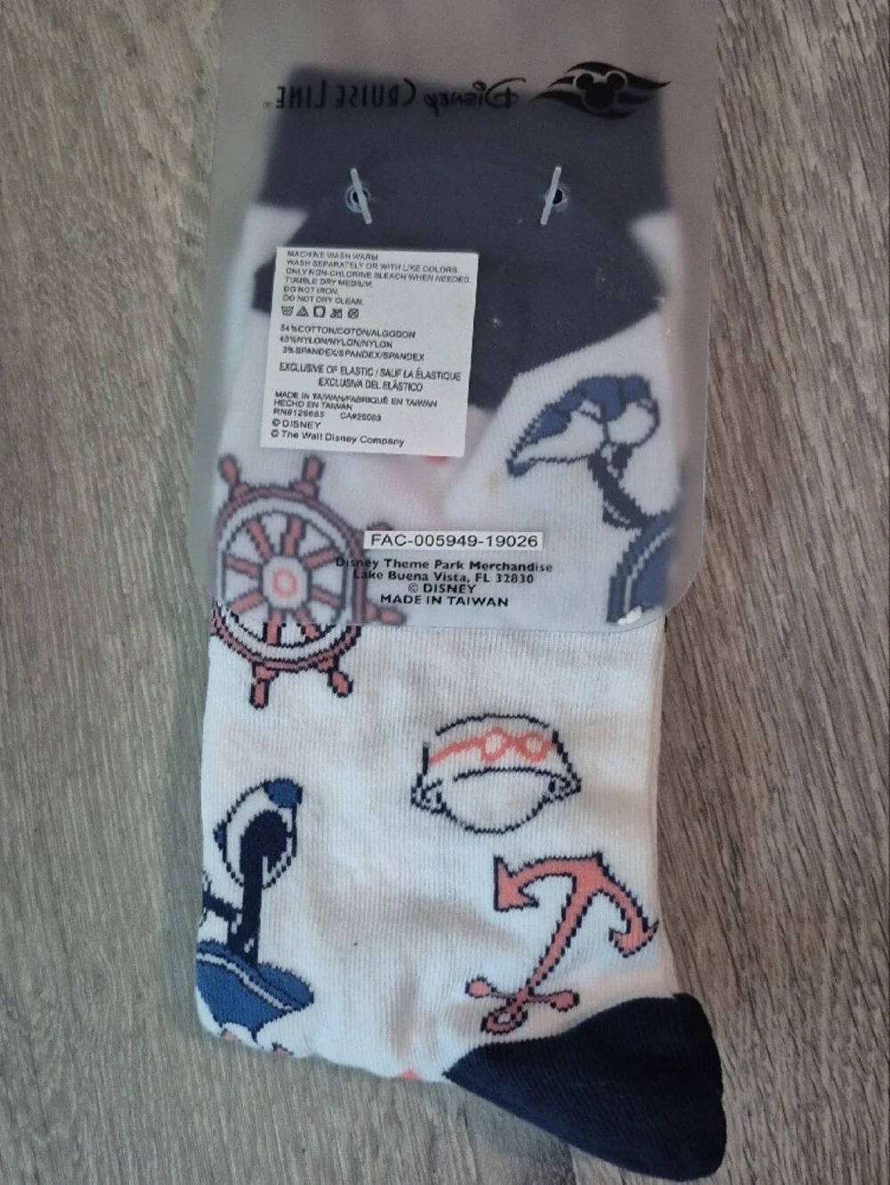 Disney Men's Crew Socks - White with Navy and Pink Accents